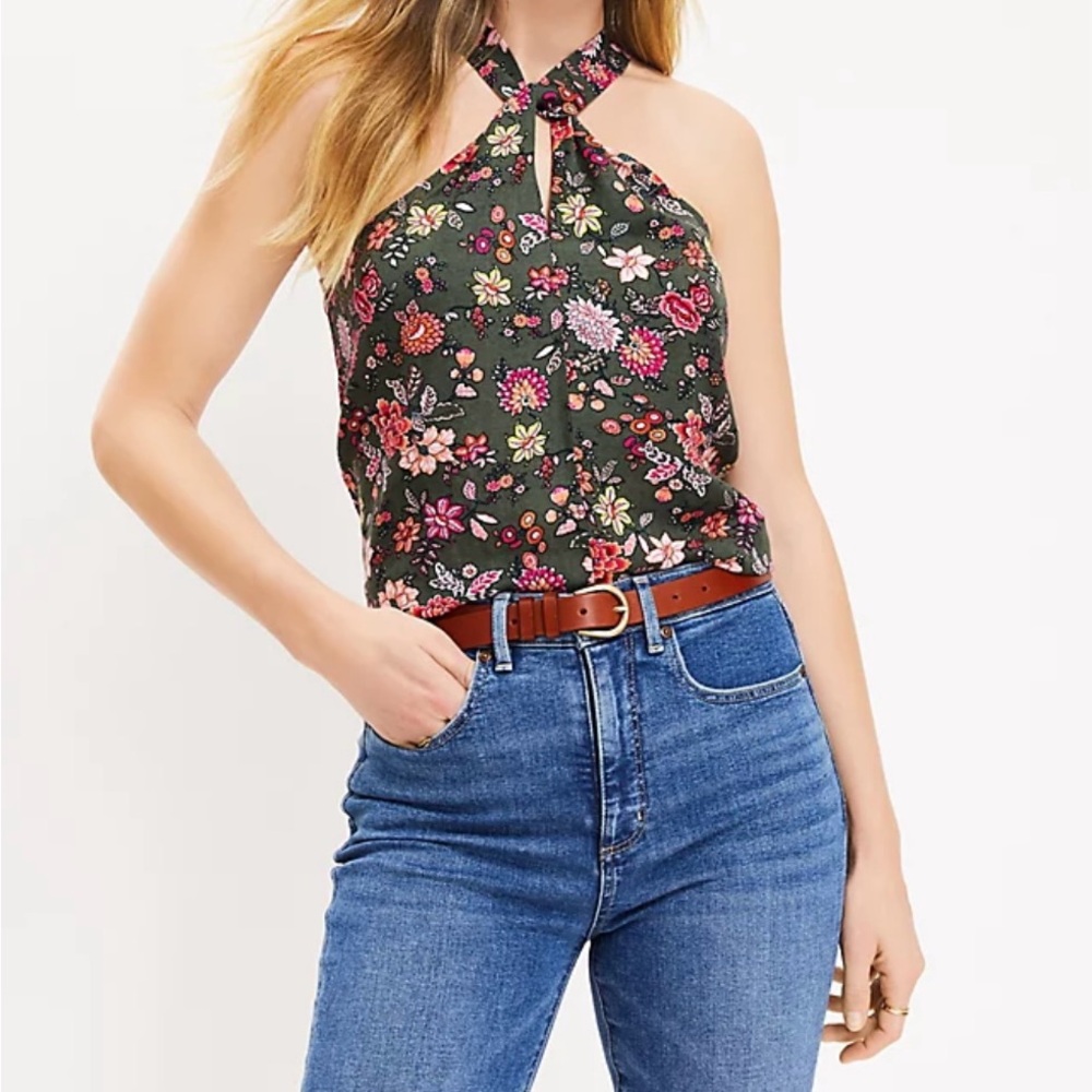 NEW, LOFT. Country Garden Linen Blend Twist Halter Top